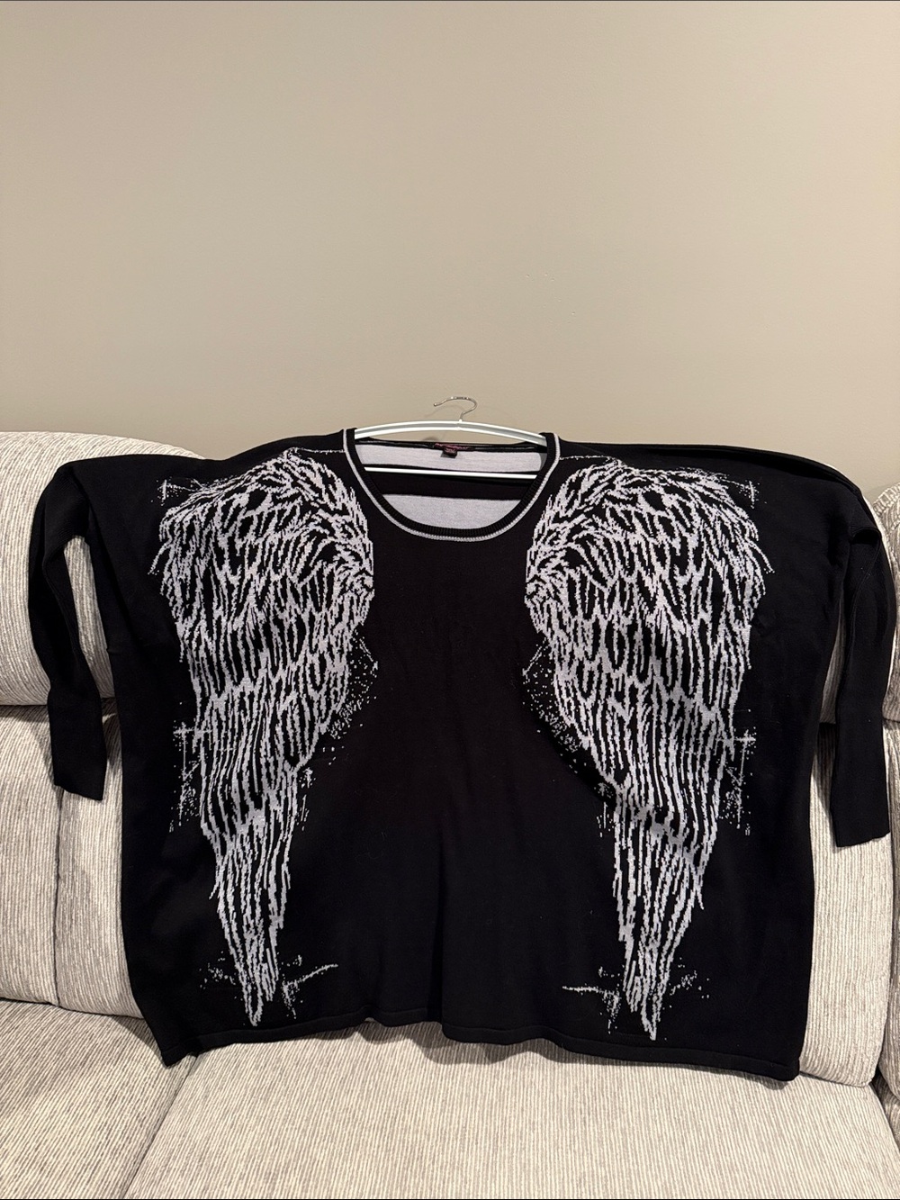 Betsey Johnson Black Sweater with White Angel Wings